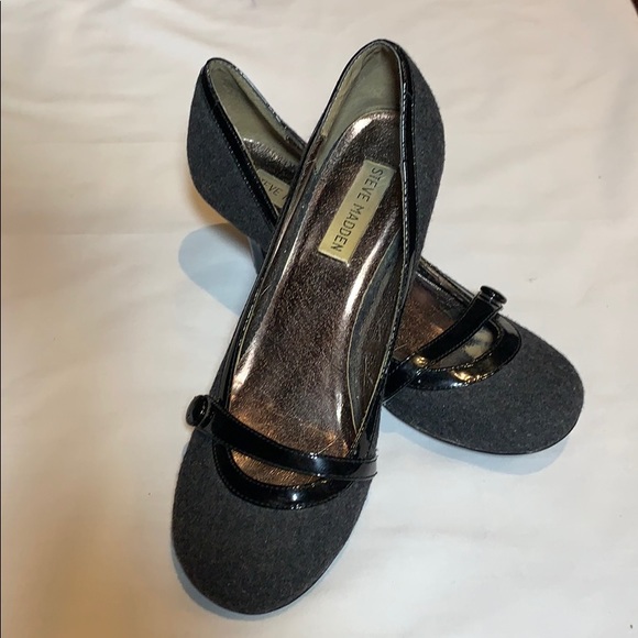 Steve Madden Gray Cloth w Patent Leather Heels S 8 - Picture 1 of 8